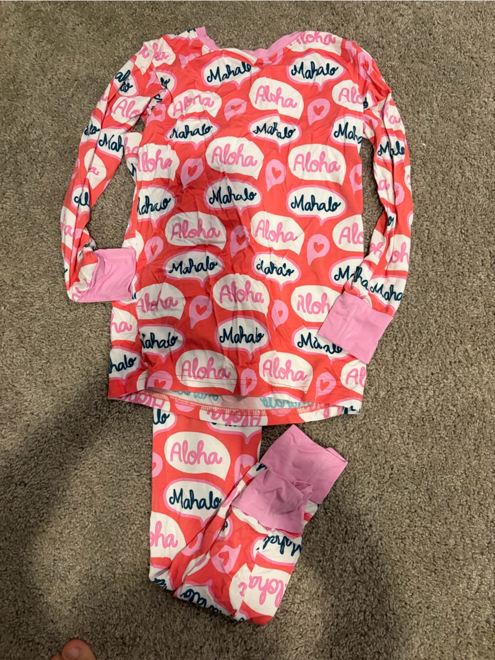 SoHa Keiki Girls' Pink & Coral Heart Print Pajama Set bamboo mahalo aloha